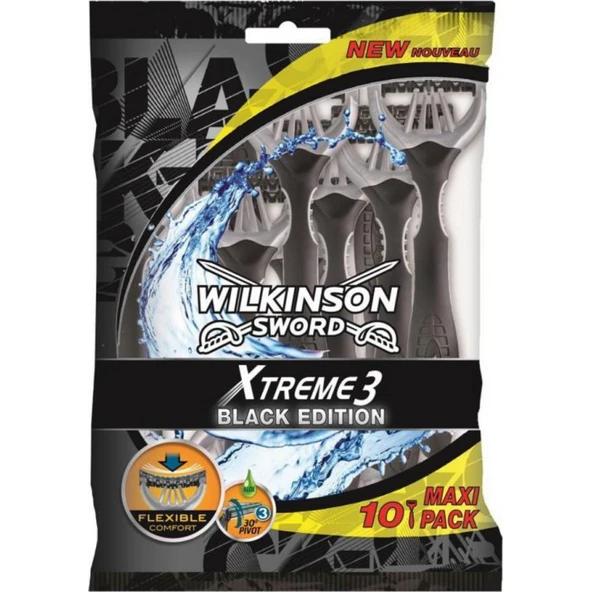Wilkinson Sword Xtreme 3 Black Edition Erkek Tek Kullanımlık Tıraş Bıçakları 10'lu Maxi Paket ürün görseli 1