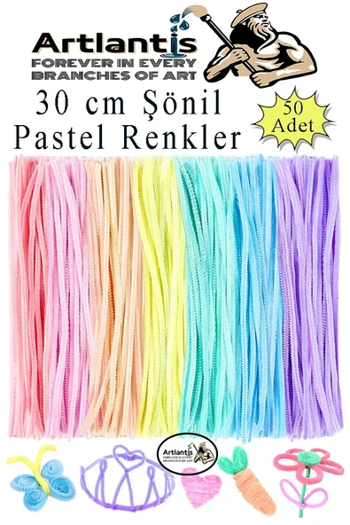 Şönil Pastel Renkler 30 cm 50 li 1 Paket Pastel Renkli Tüylü Tel Peluş Tel 30 cm Elişi Okul Projeleri Süsleme ürün görseli 1