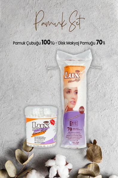 Lux Pamuk Çubuğu 100' lü ve Disk Makyaj Pamuğu 70'li ürün görseli 1