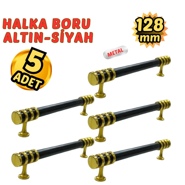 5 Adet Metal Halka Mobilya Çekmece Dolap Kulpu Altın-Siyah 128mm ürün görseli 1