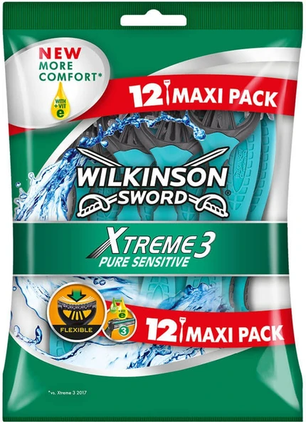Wilkinson Sword Xtreme 3 Pure Sensitive Tek Kullanımlık Tıraş Bıçağı - 12 Adet ürün görseli 1