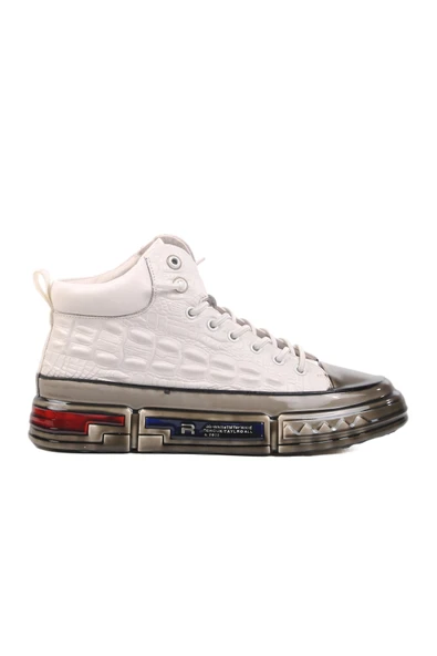Beyaz Hakiki Deri Bilek Boy Erkek Sneaker ürün görseli 1