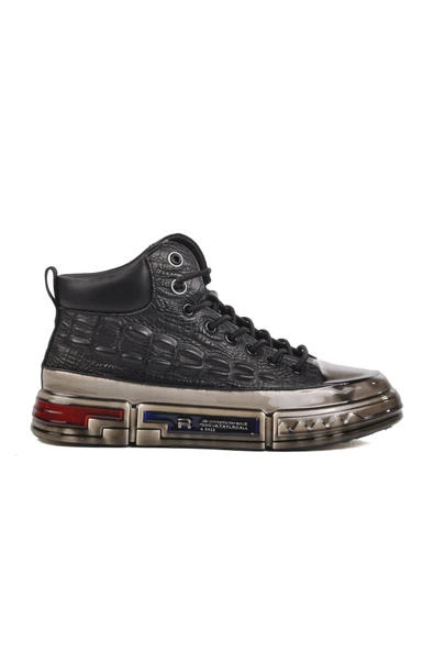 Siyah Hakiki Deri Bilek Boy Erkek Sneaker ürün görseli 1