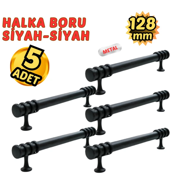 5 Adet Metal Halka Mobilya Çekmece Dolap Kulpu Siyah-Siyah 128mm ürün görseli 1