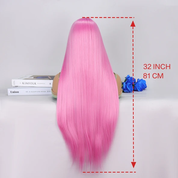 Pembe Ekstra Uzun Tül Peruk - Resim 5