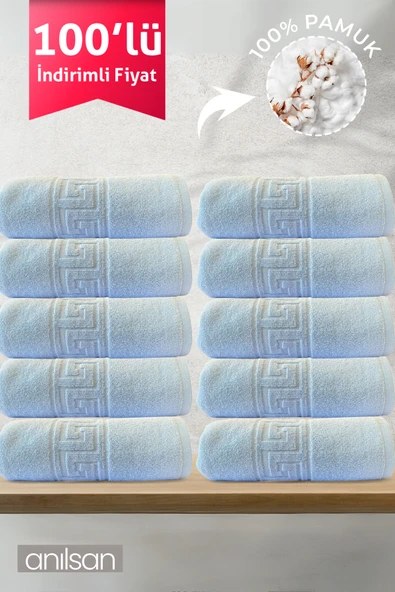 100'lü Greek Mavi Banyo Havlusu - 70x140 Cm, 490 Gr, %100pamuk, Spa Ve Otel Havlusu (10 Adet) ürün görseli 1