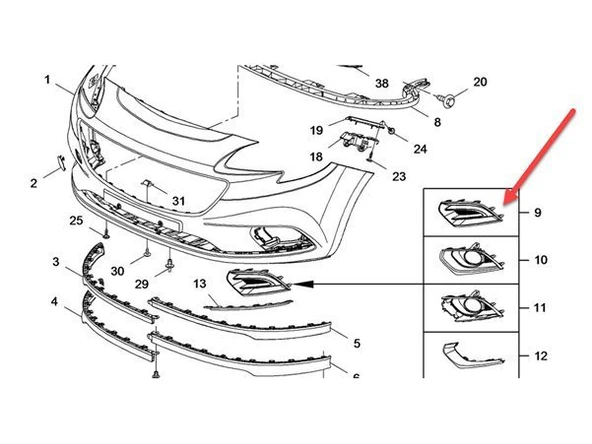 Opel Corsa Ön Tampon Sis Bakaliti Sol (2015-2019) 13419795 1.3, 1.4, 1.2, 1.6, 1.3 CDTI ürün görseli 1