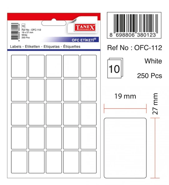 250'li Beyaz Etiket 19x27mm ürün görseli 1