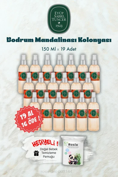 19 AL 16 ÖDE 150 ML Bodrum Mandalinası Kolonyası ve ROSIE Hediye ürün görseli 1