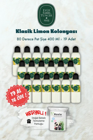 80 Derece Klasik Limon Kolonyası 19 AL 16 ÖDE 400 ML ve ROSIE Hediye ürün görseli 1