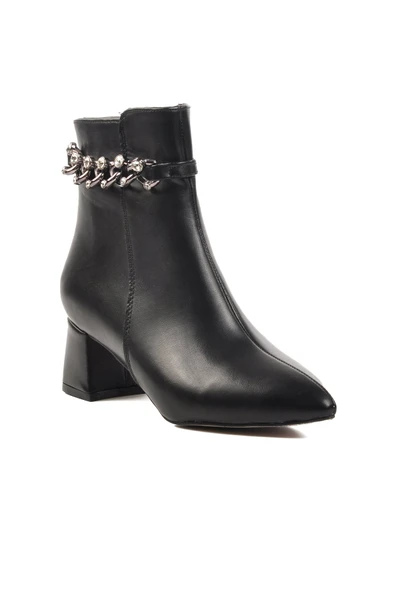Siyah Poliüretan Kadın Topuklu Bot - Resim 3