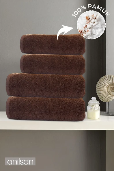 4'lü Kahverengi Havlu Seti %100 Pamuk - 2 Adet El Havlusu 50x90 ve 2 Adet Banyo Havlusu 70x140 ürün görseli 1