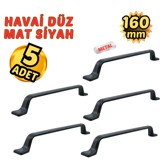 5 Adet Metal Havai Düz Mobilya Çekmece Dolap Kulpu Mat Siyah 160mm ürün görseli 1