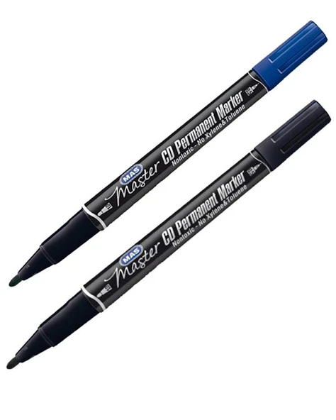 Mas Master Cd Permanent Marker Çift Uç Siyah ve Mavi 2Li Set 6414 ürün görseli 1