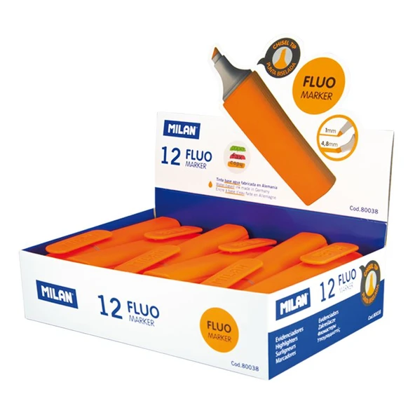MILAN 80038 FLUO FOSFORLU KALEM TURUNCU - 12 Lİ ürün görseli 1