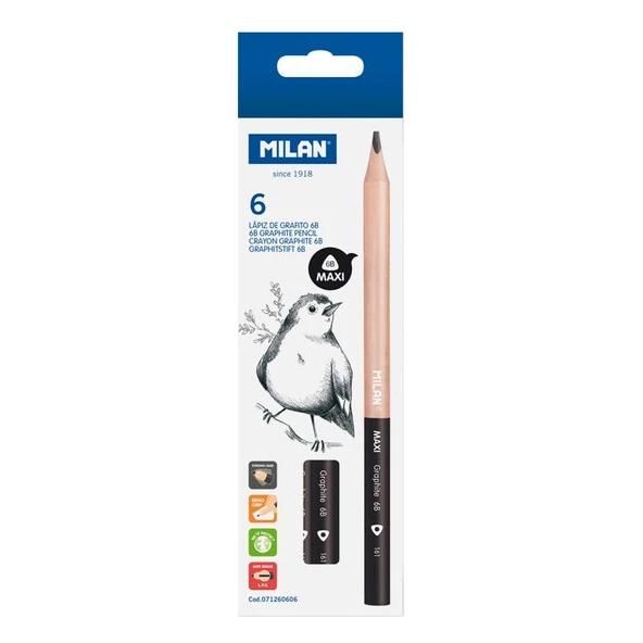MILAN 071260606 GRAPHITE 6B ÜÇGEN MAXI KURŞUN KALEM - 6ADET ürün görseli 1