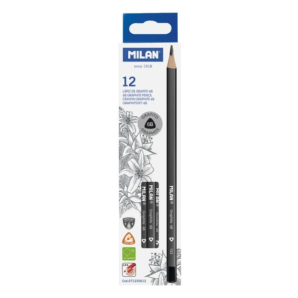 MILAN 071230612 GRAPHITE 6B ÜÇGEN KURŞUN KALEM - 12ADET ürün görseli 1