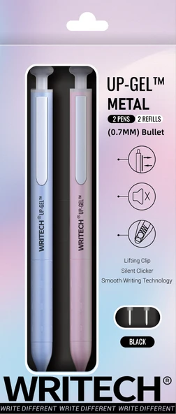 WRITECH W-0156 METAL UP MAVİ-PEMBE GÖVDE 0,7MM MAVİ JEL KALEM - 2'Lİ ürün görseli 1
