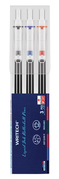 WRITECH W-927 BASMALI ROLLER 0,5MM KALEM (MAVİ-SİYAH-KIRMIZI) - 3'LÜ ürün görseli 1
