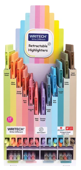 WRITECH W-805S BASMALI FOSFORLU KALEM NEON+PASTEL 12 RENK - 144'LÜ STAND ürün görseli 1