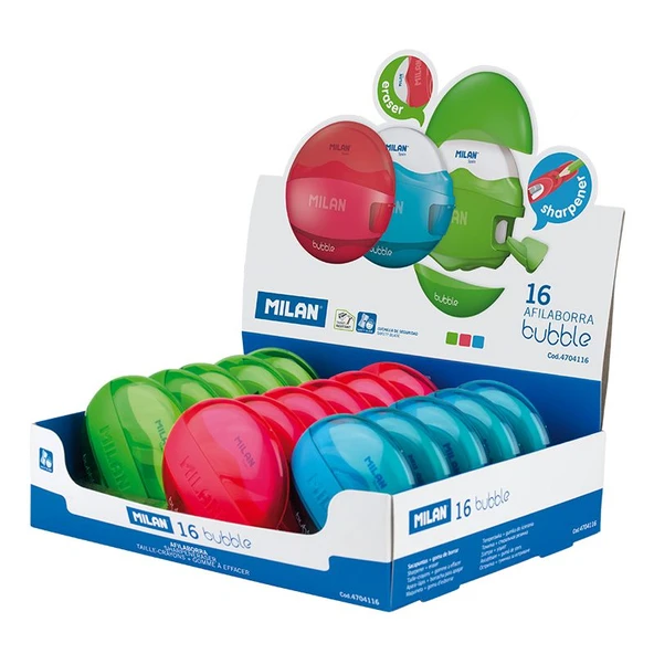 MILAN 4704116 BUBBLE OVAL KALEMTRAŞ/SİLGİ - ASORTİ - 16ADET ürün görseli 1