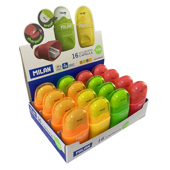 MILAN 4705116 CAPSULE KALEMTRAŞ/SİLGİ(FLUO) - 16ADET ürün görseli 1