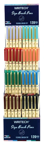WRITECH W-827 FIRÇA TİP 8 RENK KEÇELİ KALEM - 120'Lİ STAND ürün görseli 1
