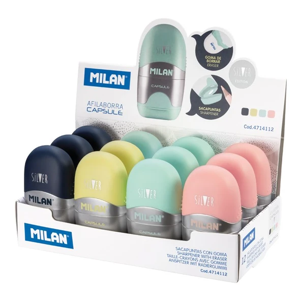 MILAN 4714112 CAPSULE KALEMTRAŞ/SİLGİ(SILVER) - 12ADET ürün görseli 1