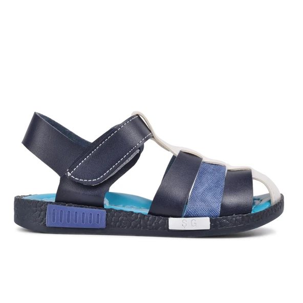 Lacivert Kot Beyaz Comfort Erkek Çocuk Düz Sandalet ürün görseli 1