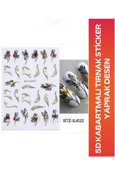 Fontenay 5D Kabartmalı Tırnak Sticker Nail Art Sticker Yaprak Desen STZ-SJ022 ürün görseli 1