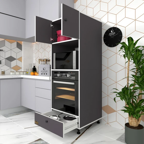 Kenzlife fırın dolabı kamile gri 162*60*56 mutfak çekmeceli ayaklı banyo kiler ofis ürün görseli 1