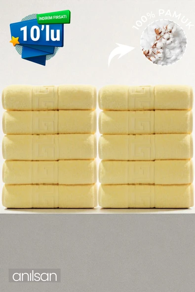 10'lu Sarı Greek El Havlusu - 50x90 Cm, 225gr, %100 Pamuk, Spa Ve Otel Havlusu ürün görseli 1