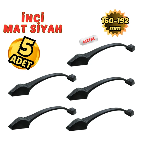 5 Adet Metal İnci Mobilya Çekmece Dolap Kulpu Mat Siyah 160-192mm ürün görseli 1