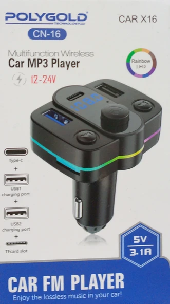 FM Transmitter Müzik Oynatıcı Kablosuz Bağlantı + Araç Şarjı RGB Type-C ürün görseli 1