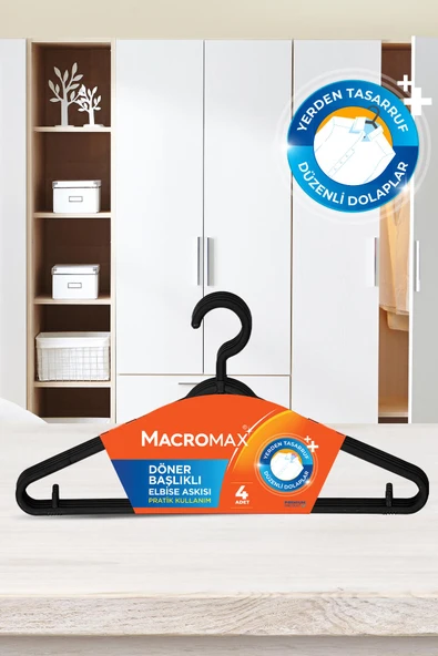 Macromax Döner Başlıklı Elbise Askısı Siyah 4'lü - Resim 3
