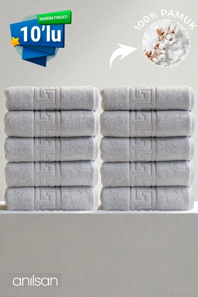10'lu Gri Greek El Havlusu - 50x90 Cm, 225gr, %100 Pamuk, Spa Ve Otel Havlusu ürün görseli 1