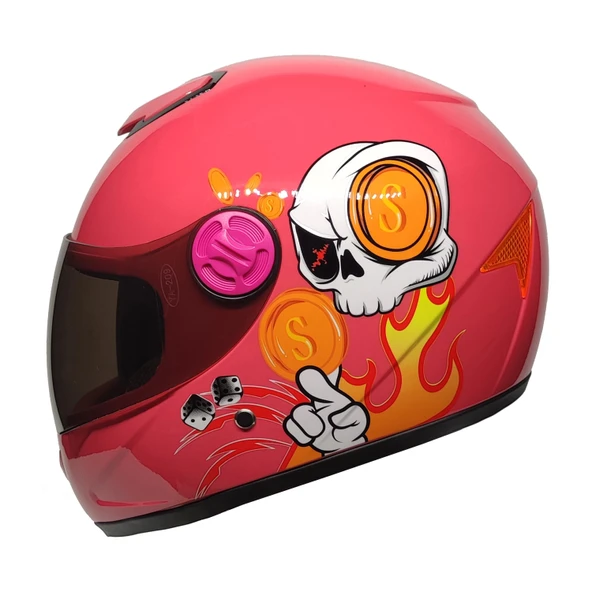 MTS SY118 ÇOCUK KASKI SKULL PEMBE (SİYAH CAMLI) ürün görseli 1