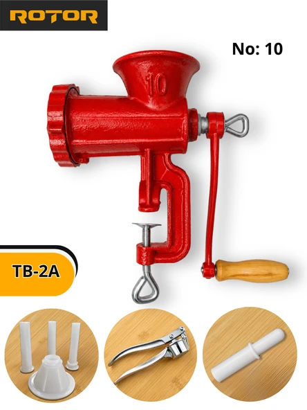 TB-2 Manuel Kıyma Makinesi No:10 Döküm – Paslanmaz Çelik Bıçaklı ve Izgaralı ürün görseli 1