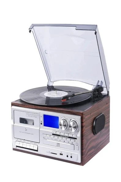 ULTRATEKNO Hepsi Bir Arada elektrikli Vintage Plak Çalar CD Çalar Kaset USB Bluetooth Tf Aux Kumandalı Pikap ürün görseli 1