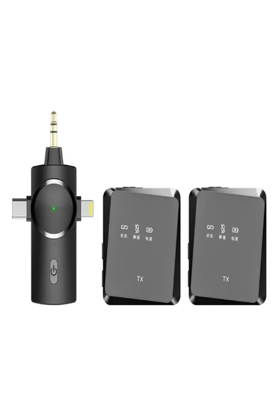 ULTRATEKNO 3.5mm Jack + Type-C + iPhone Girişli İkili Kablosuz Yaka Mikrofonu 3in1 Kamera PC Android iOS Uyumlu ürün görseli 1