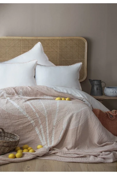 Apricitas HOME Müslin Collection June Bej Çift Kişilik Müslin Yatak Örtülü %100 Pamuk Nevresim Takımı ürün görseli 1