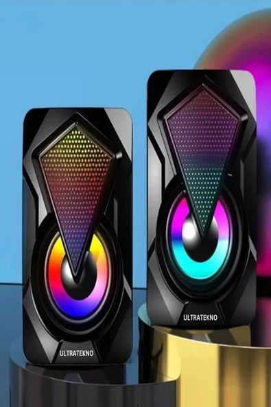 ULTRATEKNO E-1046 Bilgisayar Hoparlörü Led Işıklı Rgb Laptop Pc Uyumlu 1+1 Speaker ürün görseli 1