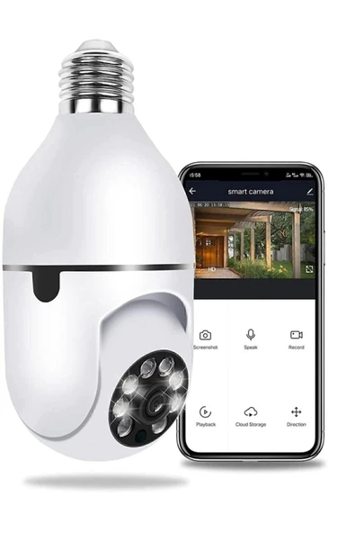BiNtech Gece Görüşlü 360 Derece Led Işık 1080p Wifi Kamera Kablosuz Panoramik Ev Güvenlik Ampul Kamerası ürün görseli 1