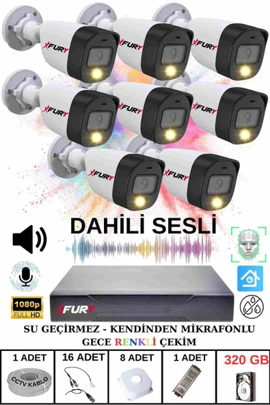 FURY 8 li Sesli Gece Renkli Görüş Güvenlik Kamerası Su Geçirmez Güvenlik Kamerası Seti 320GB ürün görseli 1