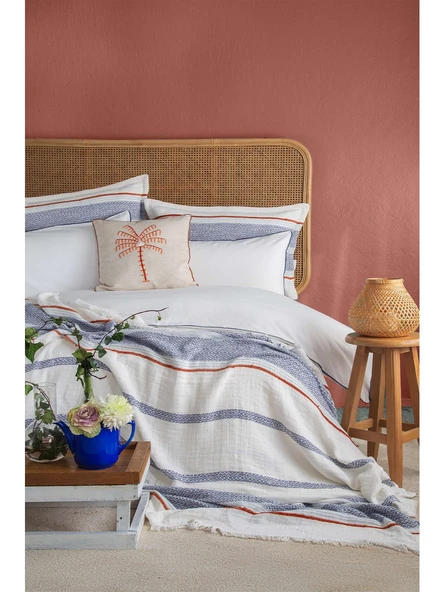 Apricitas Home Cali Indigo Çift Kişilik %100 Pamuk Nevresim Takımı ve Yatak Örtüsü Seti ürün görseli 1