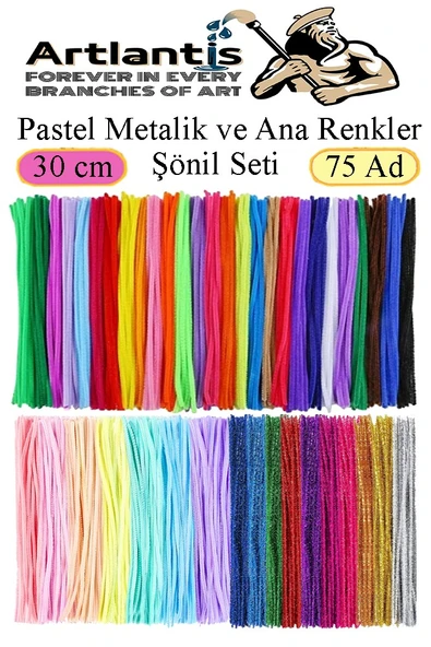 Şönil Pastel Metalik ve Ana Renkler 30 cm 75 li 1 Paket Renkli Tüylü Tel Peluş Tel 30 cm Elişi Okul Projeleri Süsleme ürün görseli 1