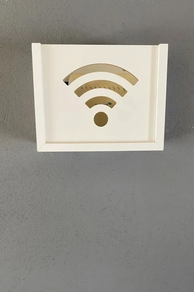 Duvar Düzenleyici Ahşap Dekoratif Beyaz Wifi Kutusu Modem saklama kutusu ürün görseli 1