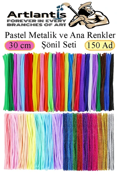 Şönil Pastel Metalik ve Ana Renkler 30 cm 150 li 1 Paket Renkli Tüylü Tel Peluş Tel 30 cm Elişi Okul Projeleri Süsleme ürün görseli 1