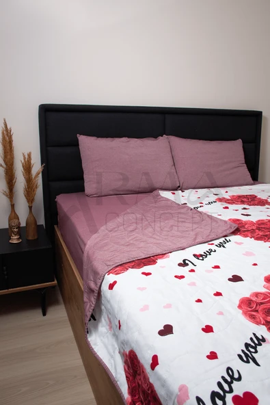 Çift Kişilik Çok Amaçlı Mevsimlik Kapitone Yatak Örtüsü Seti (LOVE) KIRMIZI ürün görseli 1