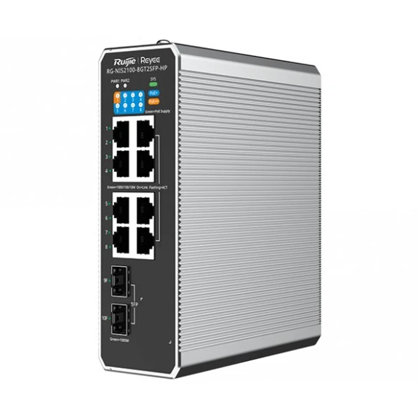 RUIJIE REYEE RG-NIS2100-8GT2SFP-HP 8 PORT 10/100/1000 8 PORT POE 2 X SFP 240 WATT RUJIE CLOUD YONETILEBILIR ENDÜSTRIYEL ürün görseli 1